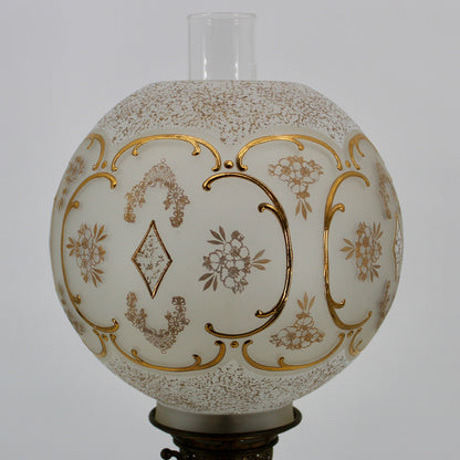 1895 Monography Gilded Crystal Globe Banquet Lamp by Edward Miller