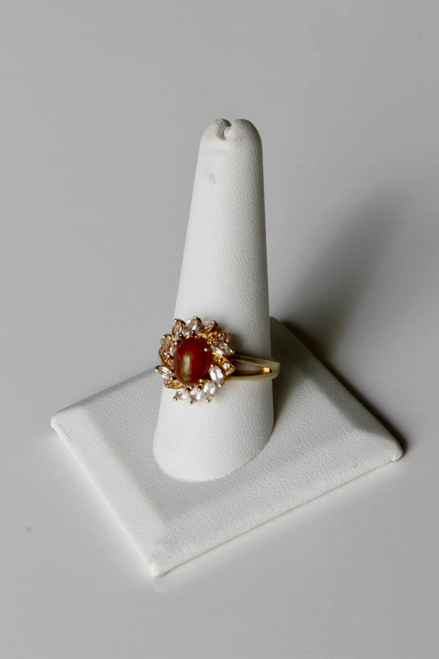 Antique Opalescent Amber Cabochon & Spinel Ring- 2 Carats 9K Gold