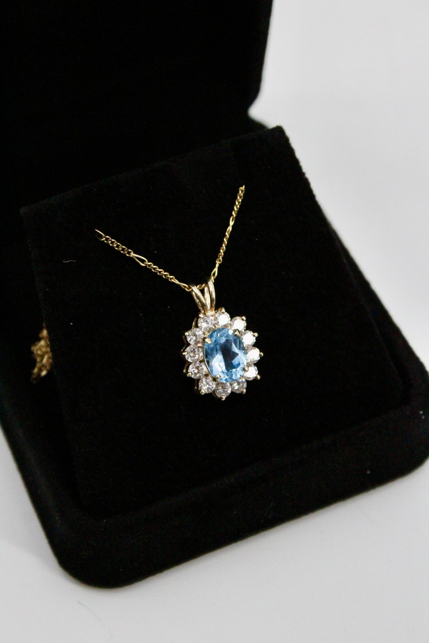 Blue Topaz & Cubic Zirconia Halo Pendant, 3.63 Carats 10K Gold