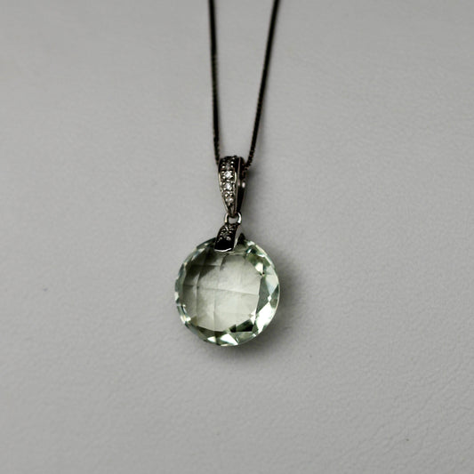 Prasiolite & Diamond Necklace, 7 Carats 14K White Gold
