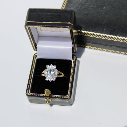 Aquamarine & Diamond Floral Cocktail Ring, 1.8 Carats 14K Gold