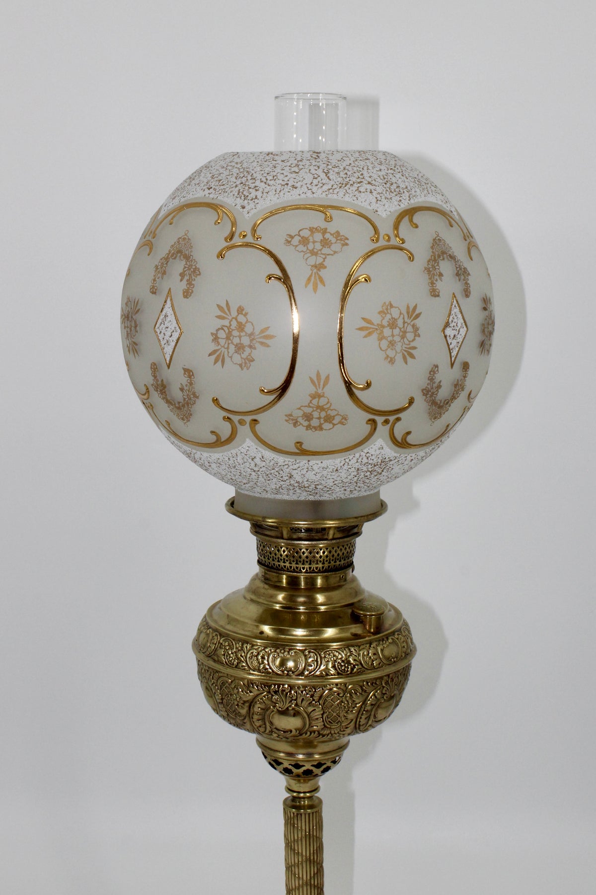 1895 Gilded Crystal Corinthian Banquet Lamp by Edward Miller