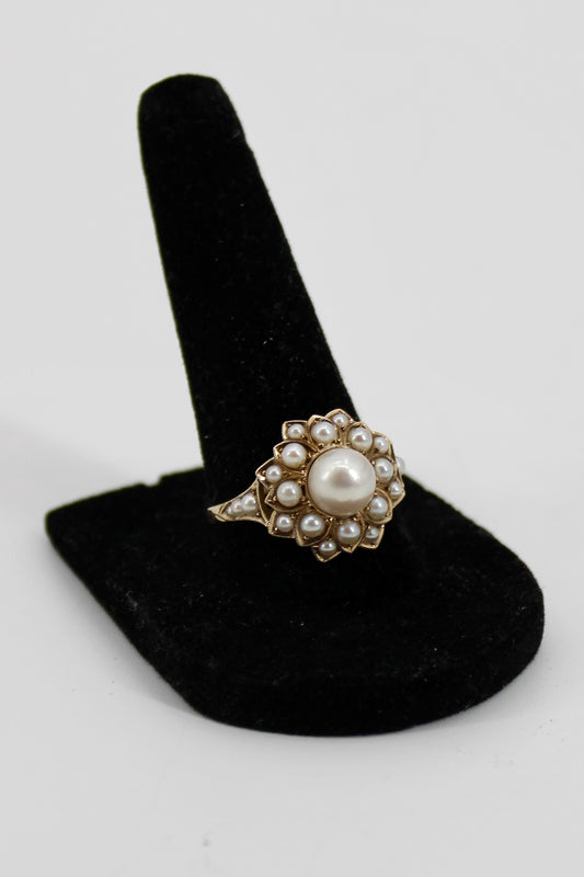 Antique Pearl Cocktail Ring, 3.93 CTW 14K Gold