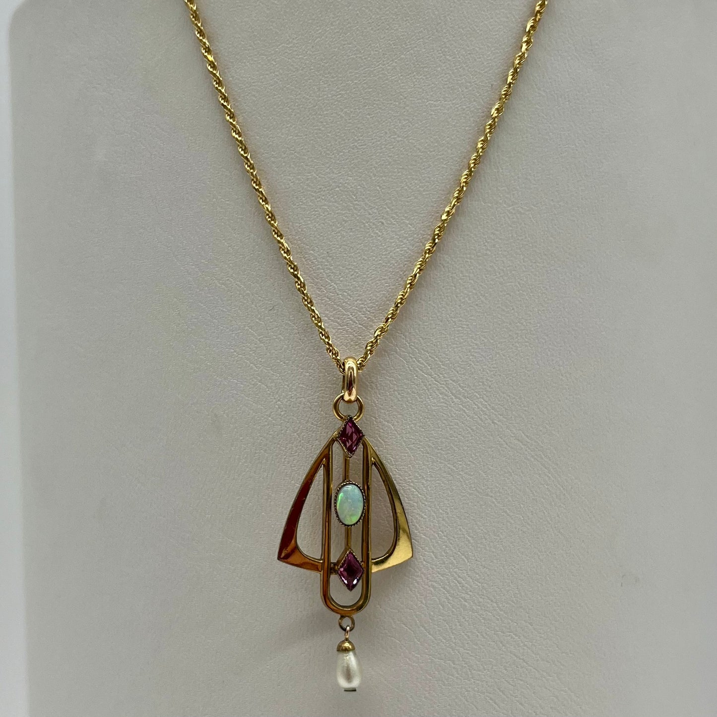 Edwardian Opal, Amethyst, & Pearl Necklace, 0.88 CTW 14K/18K Gold