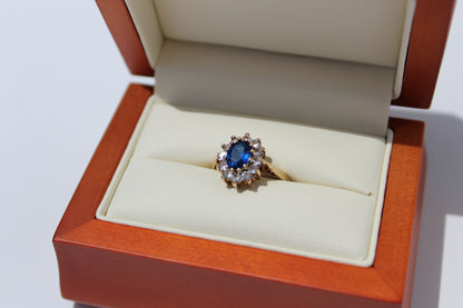 Cobalt Blue & White Spinel Halo Ring, 1.55 Carats 9K Gold