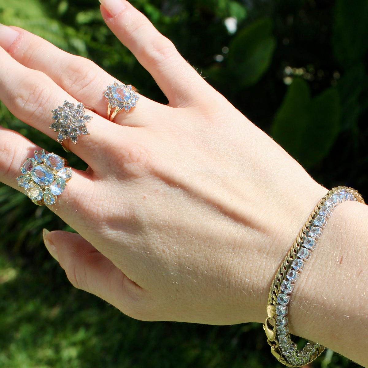 Antique Aquamarine & Diamond Set, 5.59 Carats 14K Gold