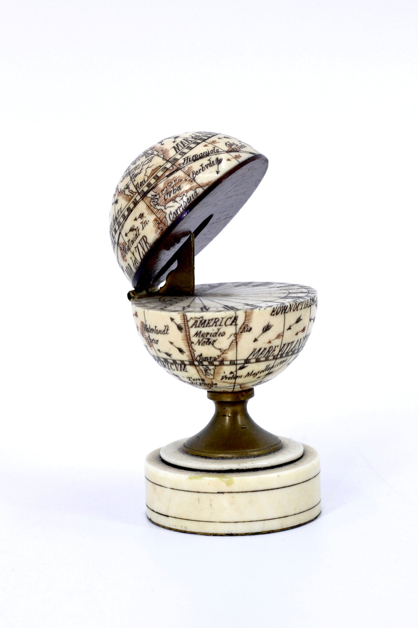 19th Century Miniature Ivory Terrestrial Globe & Sundial