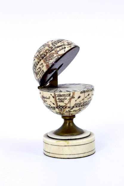 19th Century Miniature Ivory Terrestrial Globe & Sundial