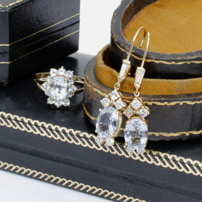 Antique Aquamarine & Diamond Set, 5.59 Carats 14K Gold