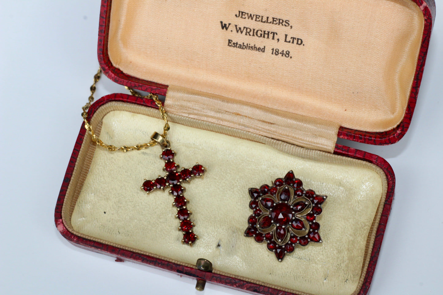 1859 Victorian Garnet Brooch, 4.5 Carats 14K Vermeil 925