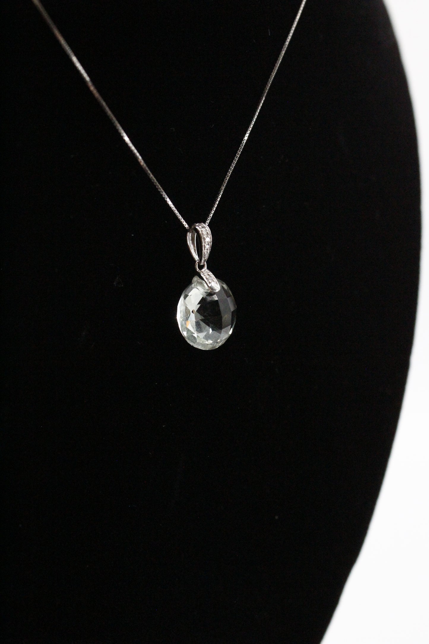 Prasiolite & Diamond Necklace, 7 Carats 14K White Gold