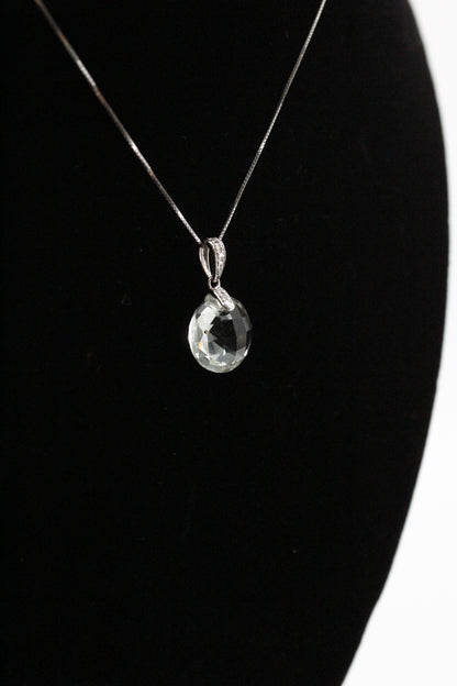 Prasiolite & Diamond Necklace, 7 Carats 14K White Gold