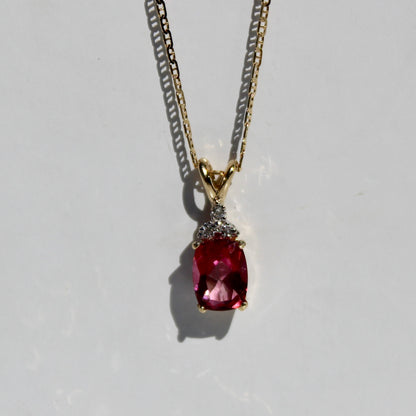 Madagascar Pink Tourmaline & Diamond Necklace, 1.47 Carats 14K Gold