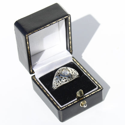 Art Deco Old European Cut Diamond Filigree Ring, 0.646 Carats 18K White Gold