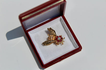 Ruby & Diamond Bee Pendant, 0.52 Carat 18K Gold