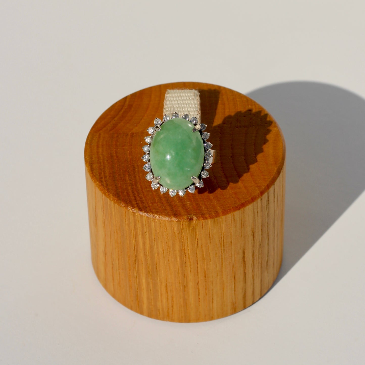 Jade Cabochon & Diamond Halo Ring, 14.13 Carats 14K Gold
