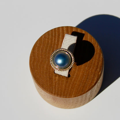 Black Mabe Pearl Ornate Ring, 11mm 10K Gold