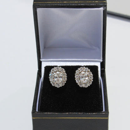 Edwardian Paste Halo Stud Earrings, 3.3 Carats 925 Sterling