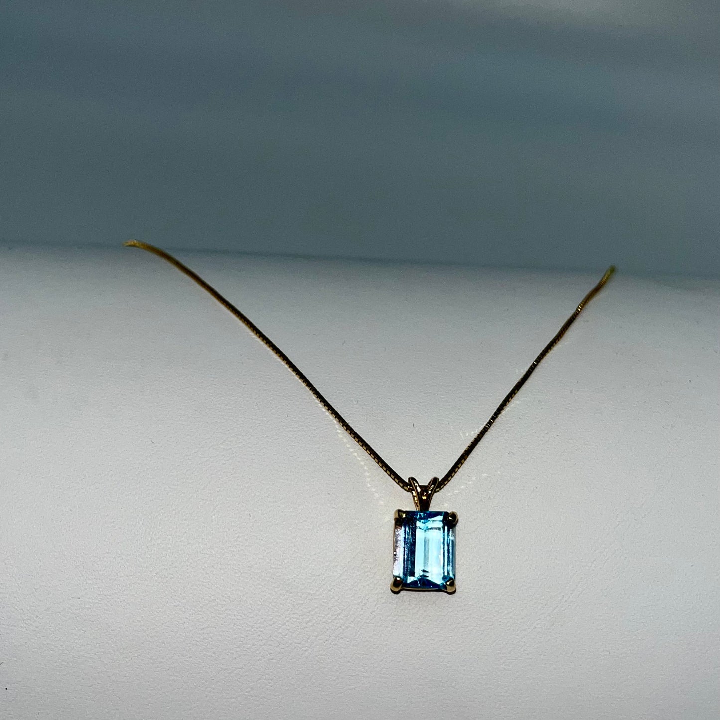 Emerald Cut Blue Topaz Necklace, 4 CTW 14K Gold