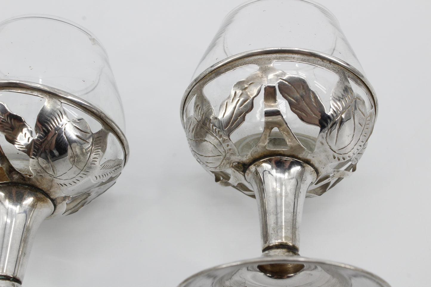 Floral-Etched Sterling Silver Cordial Pair