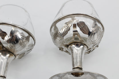Floral-Etched Sterling Silver Cordial Pair