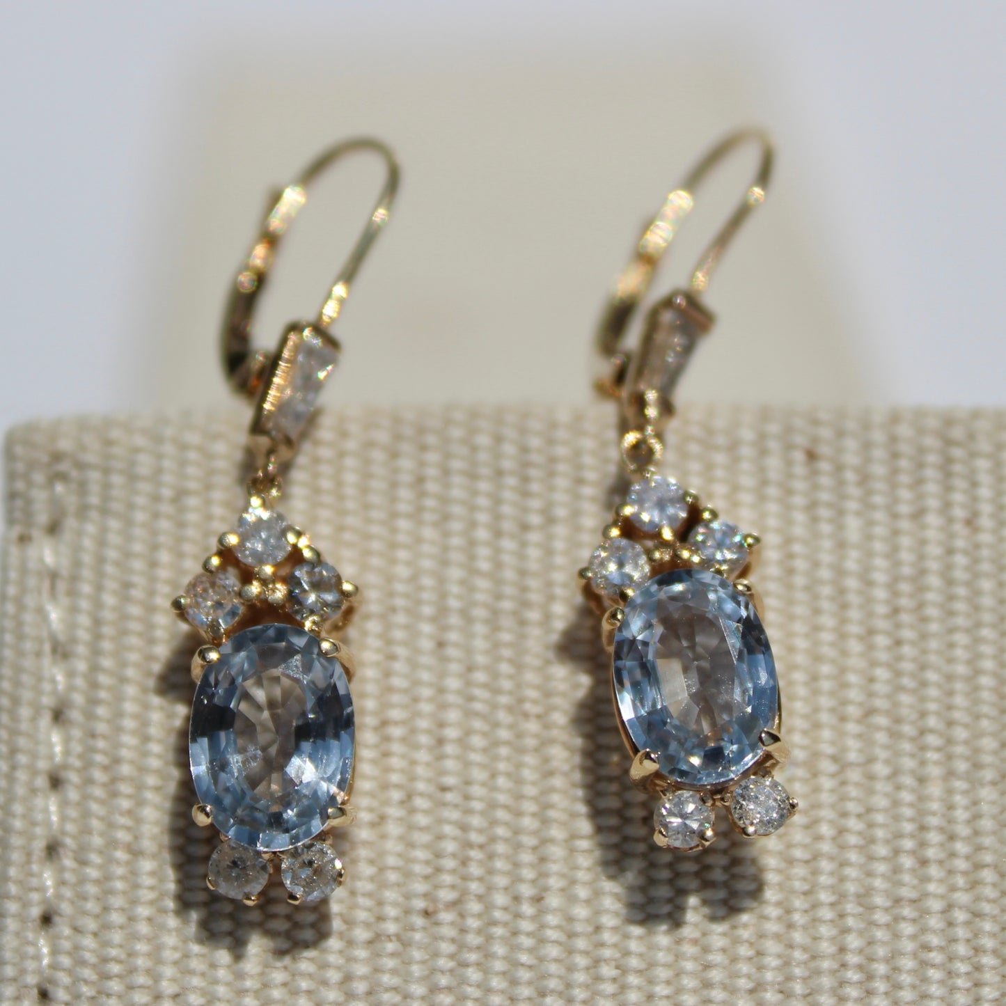 Antique Aquamarine & Diamond Drop Earrings, 3.78 Carats 14K Gold