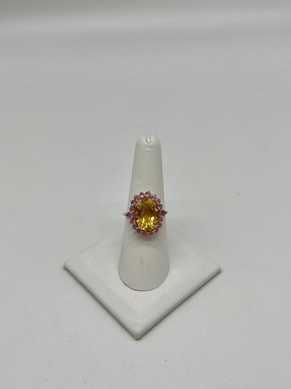 Pink Sapphire & Citrine Cocktail Ring, 6.2 CTW 10K Gold