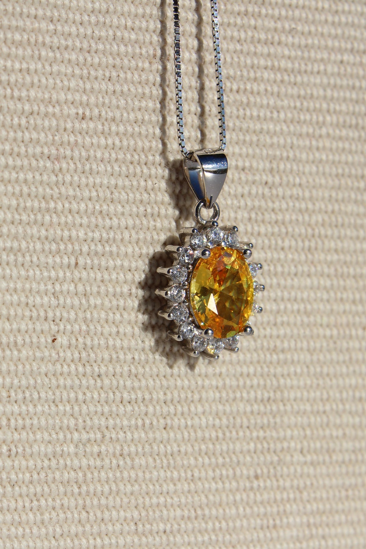 Citrine & White Sapphire Halo Pendant Necklace, 1 Carat 925 Sterling Silver