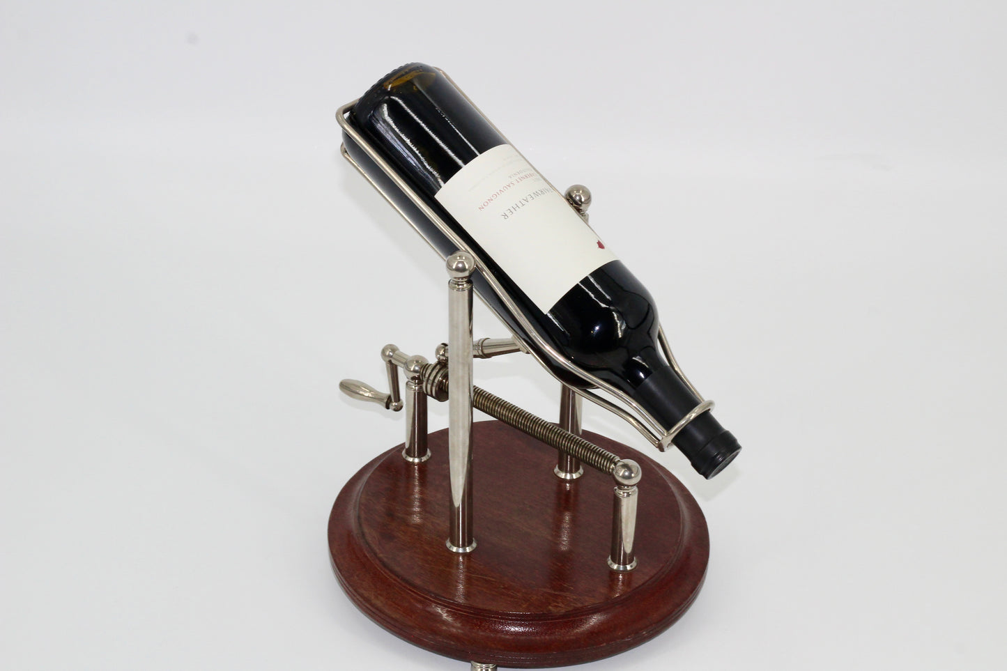 Antique Adjustable Cradle Silver & Wood Wine Decanter- Professionally Restored
