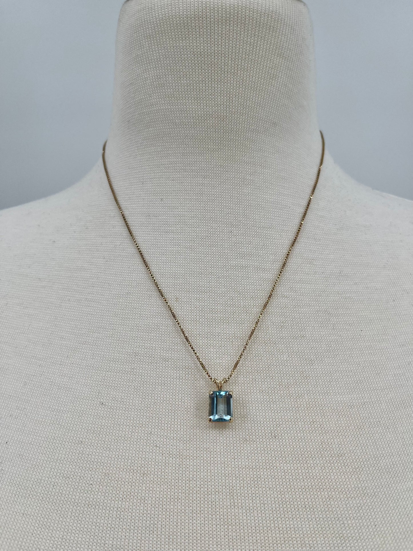 Emerald Cut Blue Topaz Necklace, 4 CTW 14K Gold