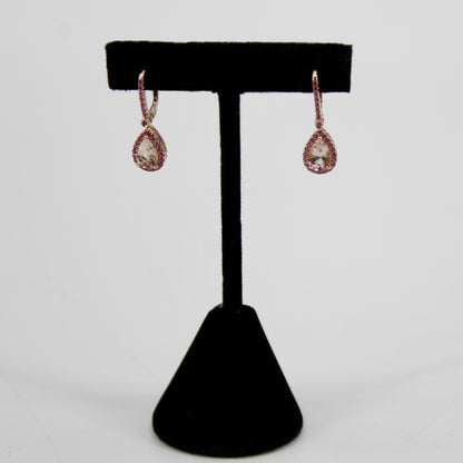 Morganite & Pink Sapphire Drop Earrings, 3.9 CTW 14K Rose Gold