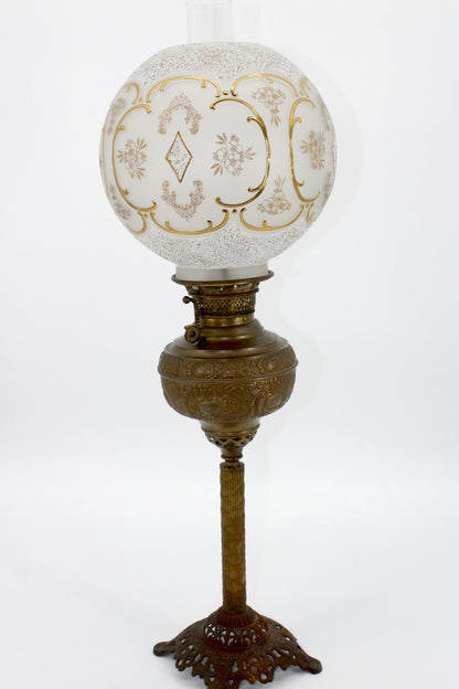 1895 Monography Gilded Crystal Globe Banquet Lamp by Edward Miller