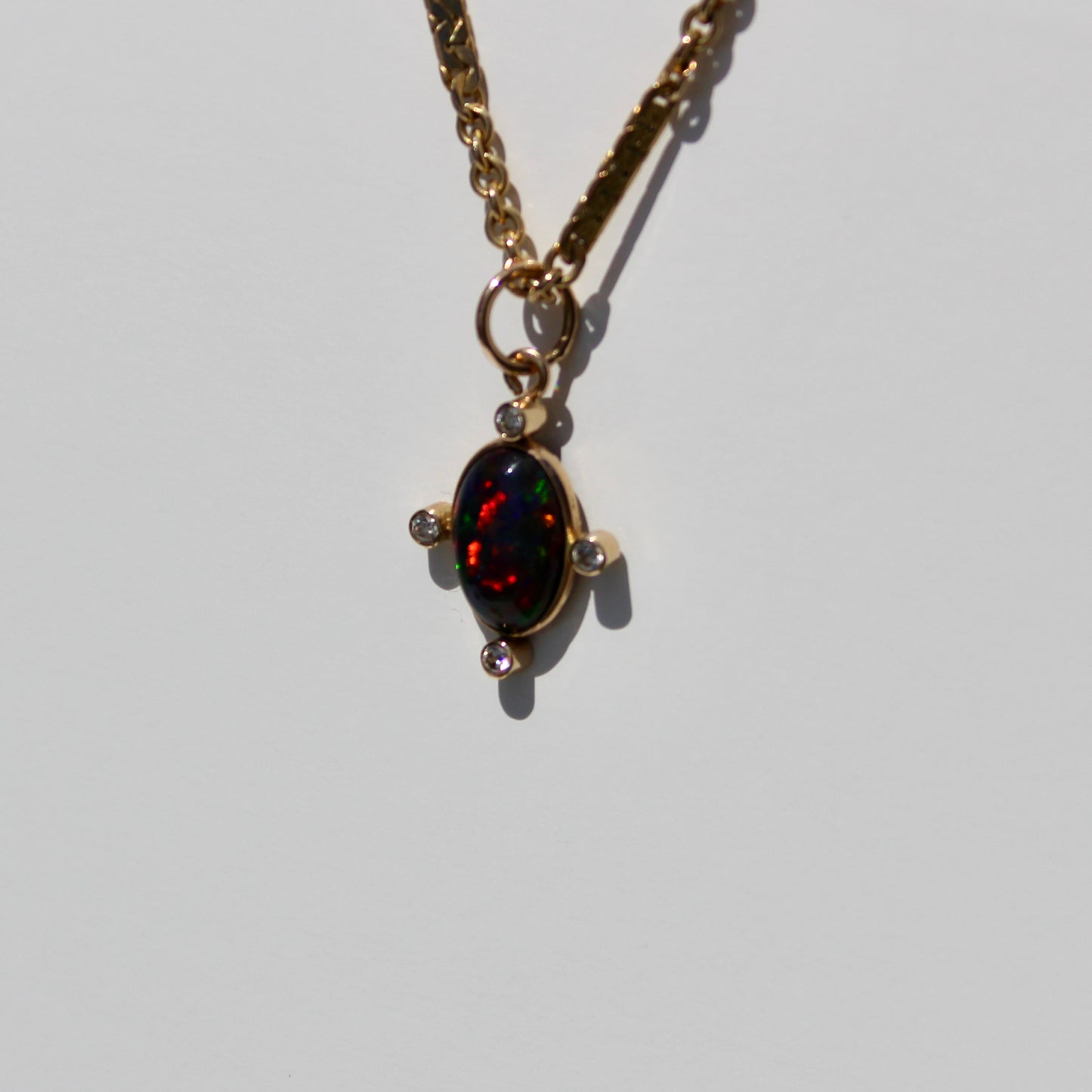 Black Opal Cabochon & Diamond Pendant, 2.12 Carats 14K Gold
