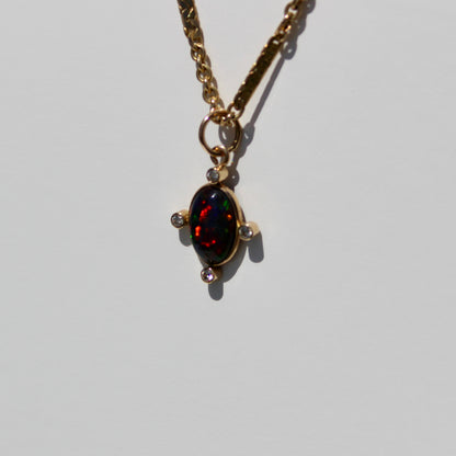 Black Opal Cabochon & Diamond Pendant, 2.12 Carats 14K Gold