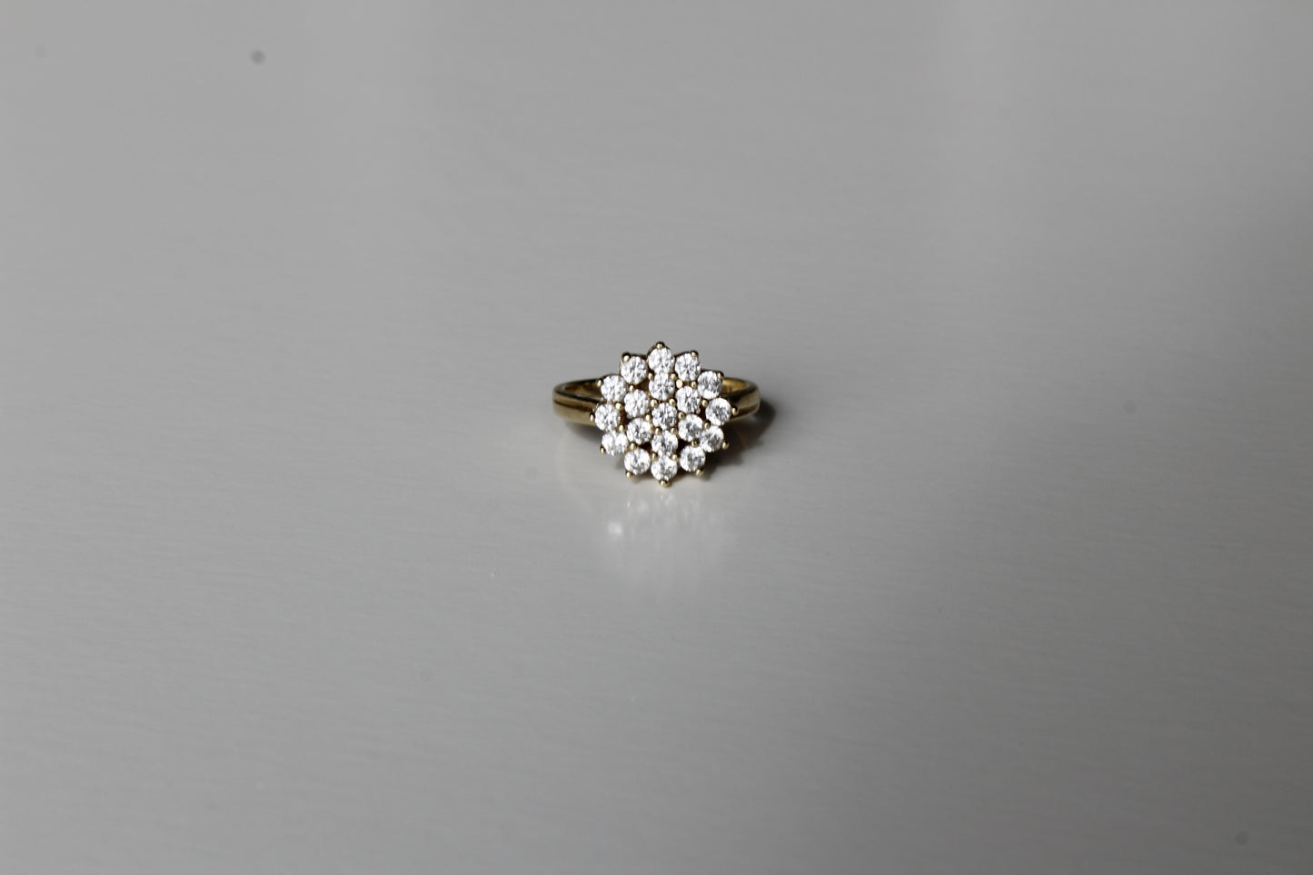 Vintage English CZ Cluster Cocktail Ring, 1.52 Carats 9K Gold