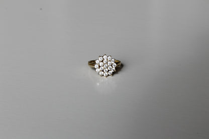 Vintage English CZ Cluster Cocktail Ring, 1.52 Carats 9K Gold