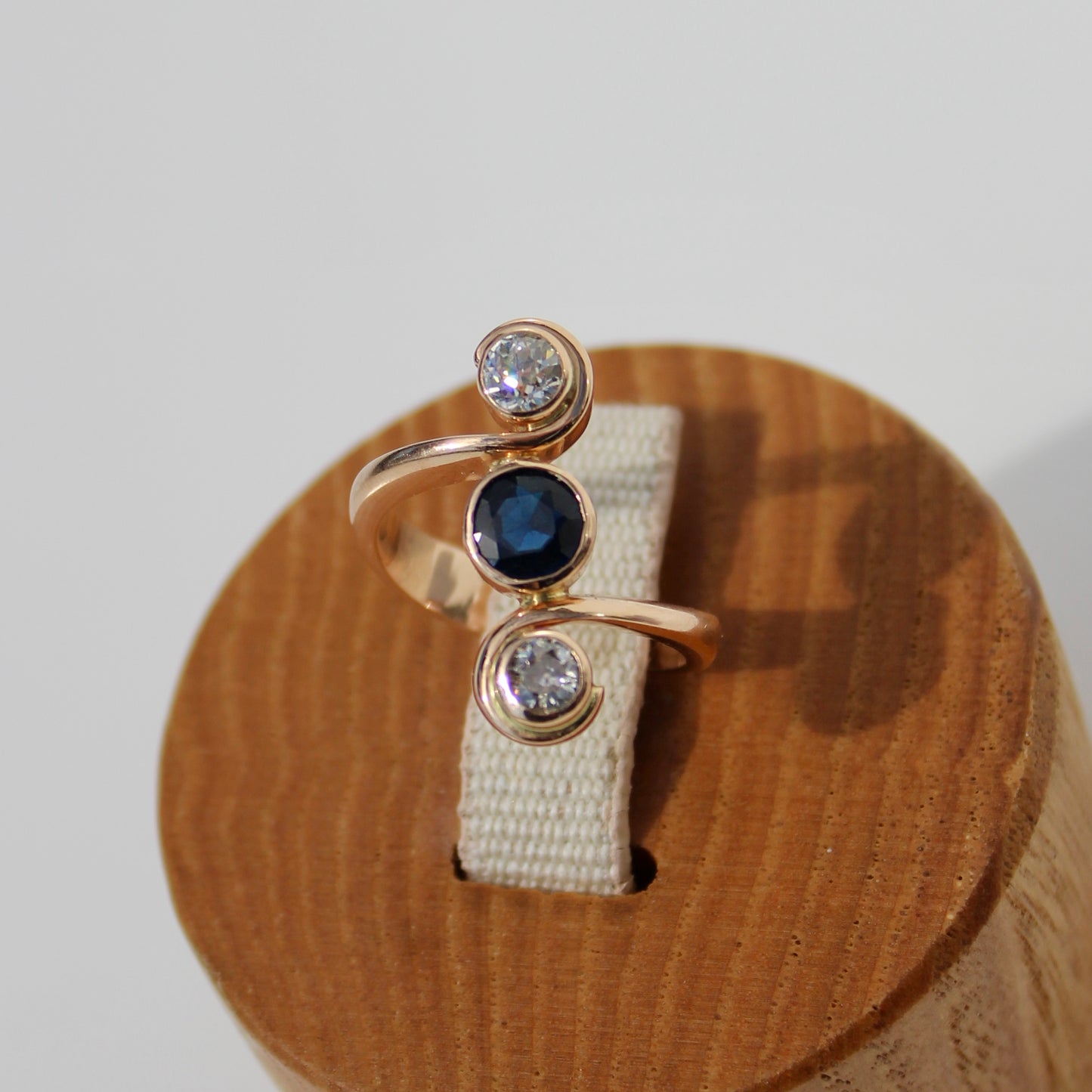 Antique Sapphire & Diamond Trilogy Ring, 1.35 Carats 18K Gold