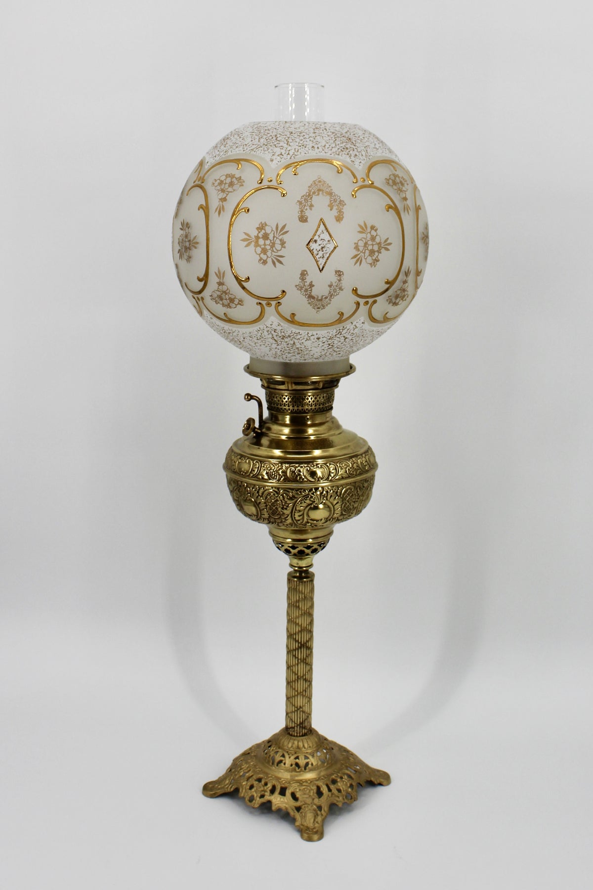 1895 Gilded Crystal Corinthian Banquet Lamp by Edward Miller