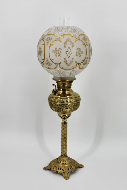 1895 Gilded Crystal Corinthian Banquet Lamp by Edward Miller