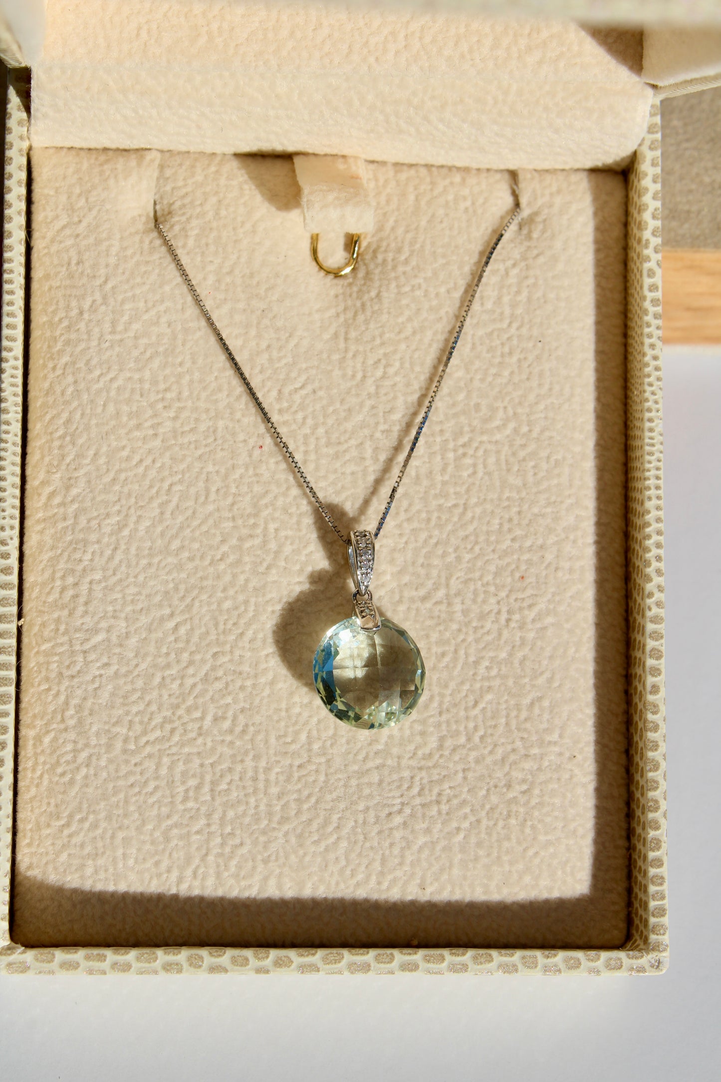 Prasiolite & Diamond Necklace, 7 Carats 14K White Gold