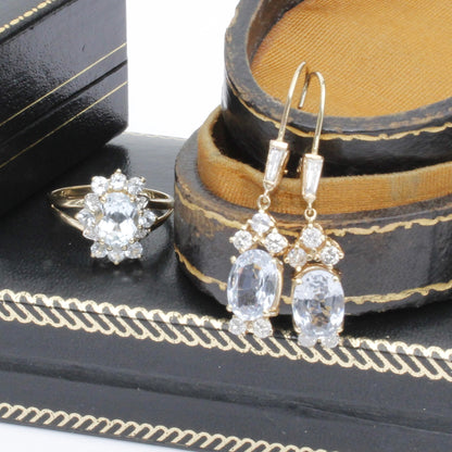 Antique Aquamarine & Diamond Set, 5.59 Carats 14K Gold