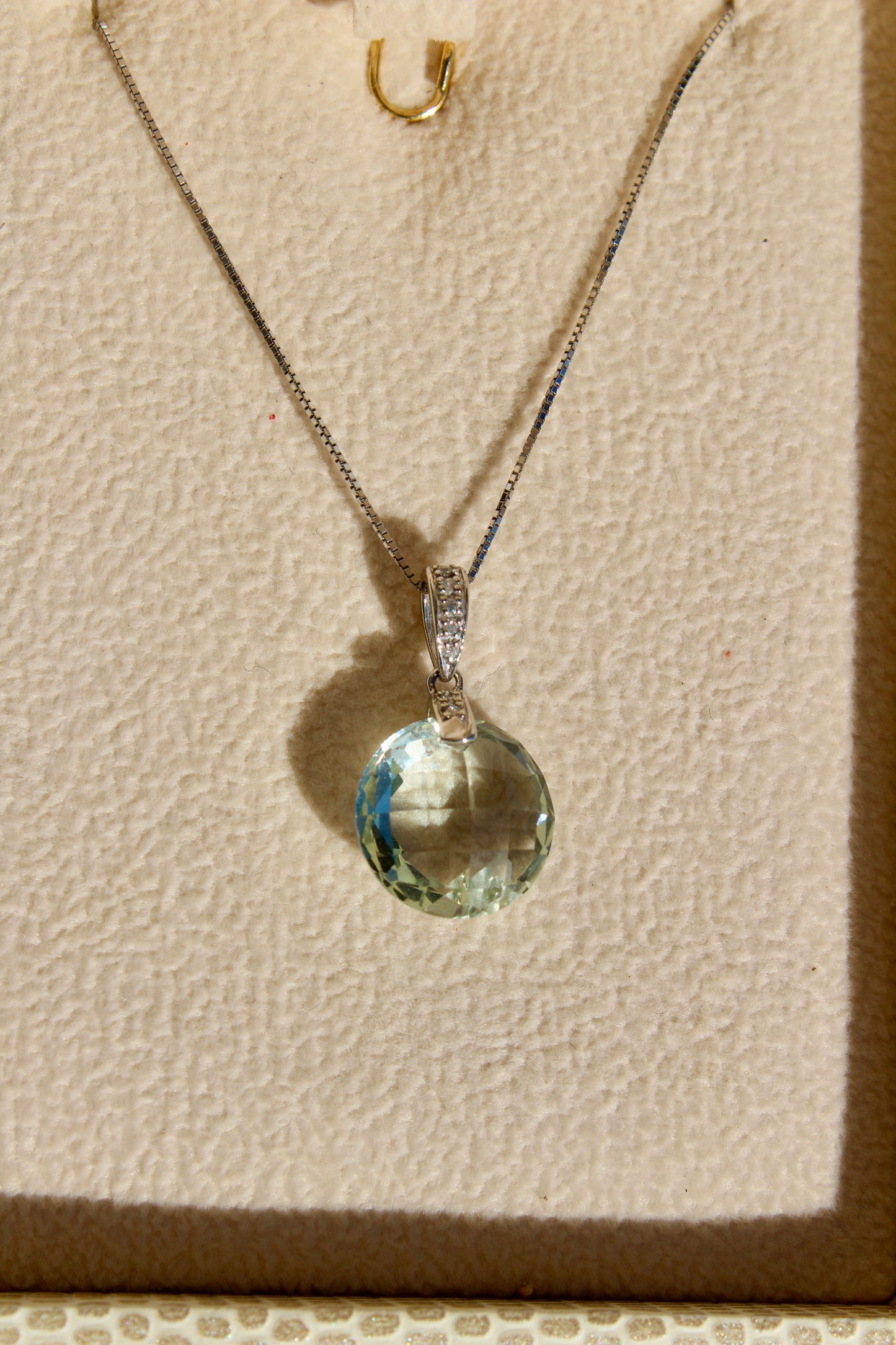 Prasiolite & Diamond Necklace, 7 Carats 14K White Gold