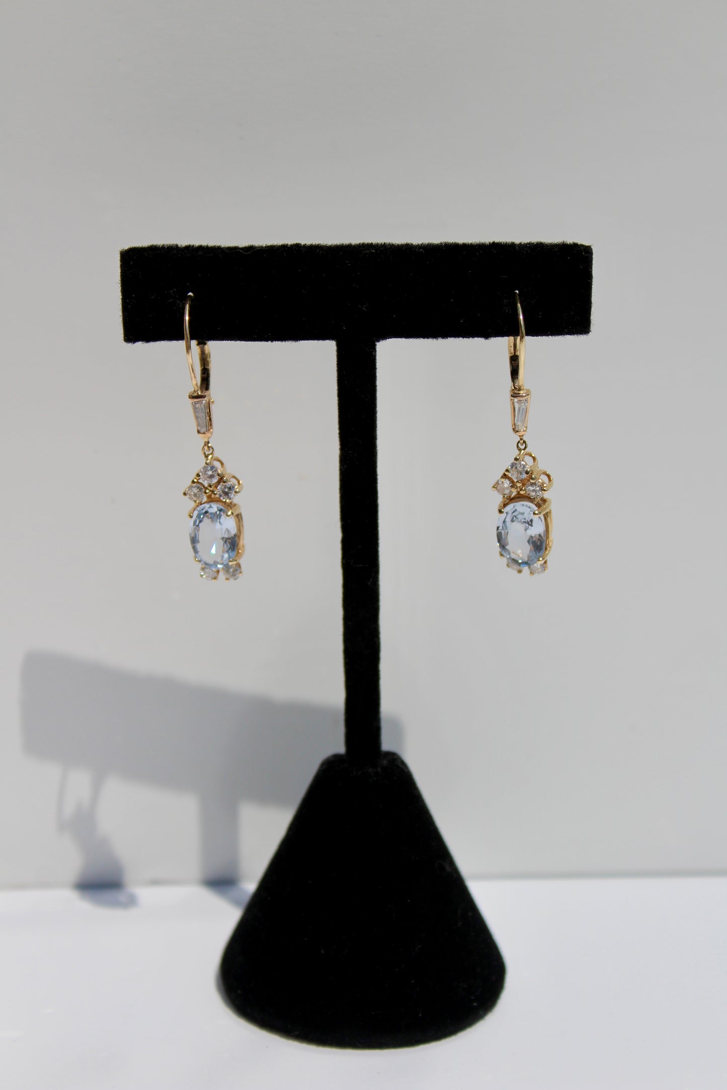 Antique Aquamarine & Diamond Drop Earrings, 3.78 Carats 14K Gold