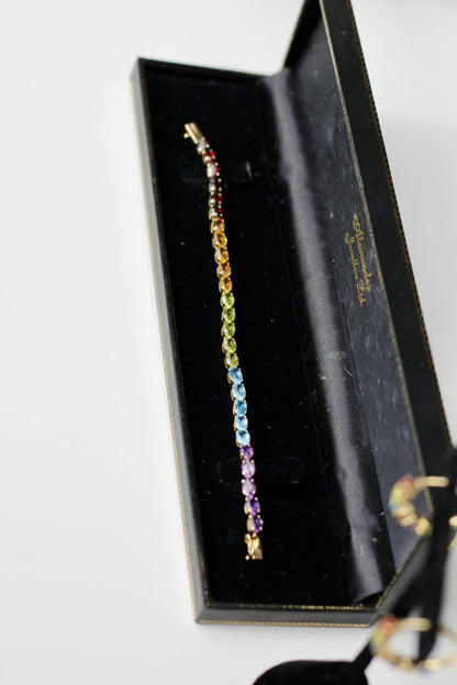 Bracelet de tennis « Arc-en-ciel » avec pierres précieuses, 6,75 ct, or 14 carats
