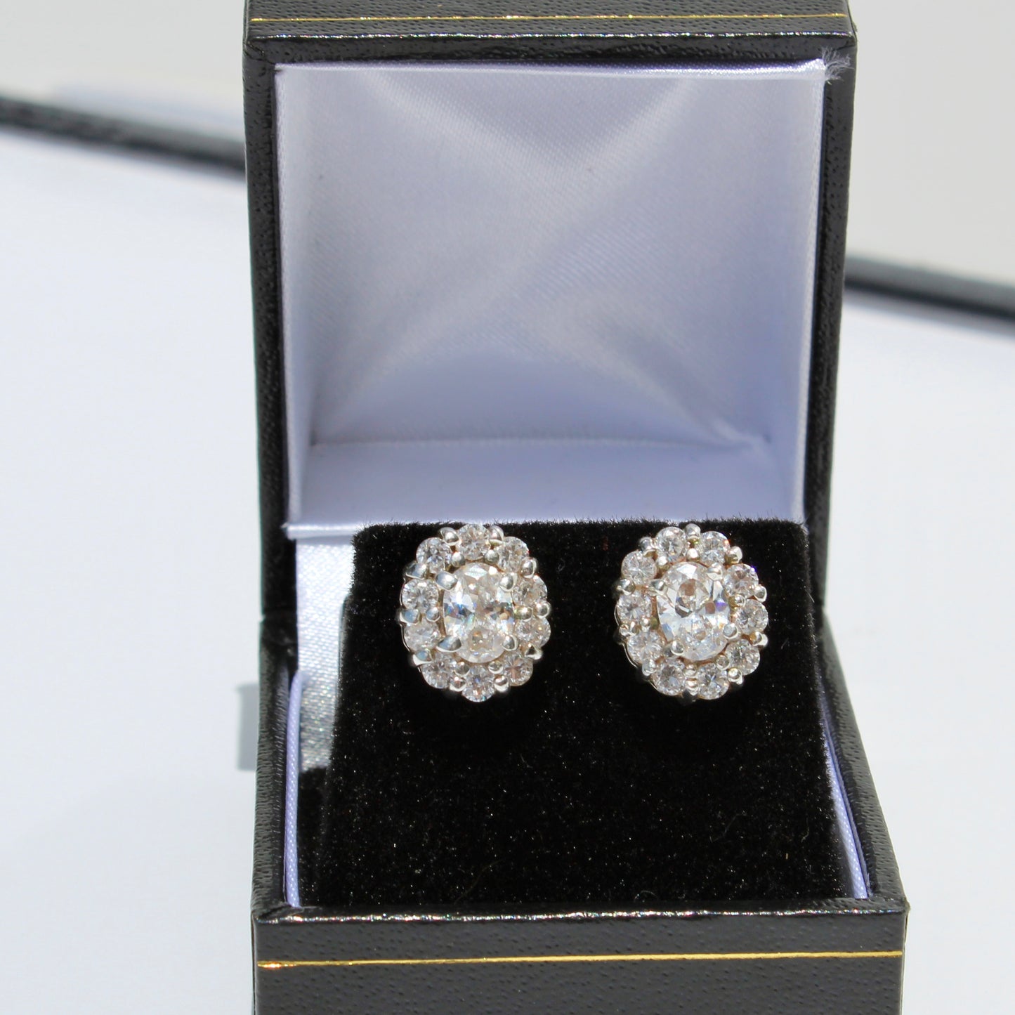Edwardian Paste Halo Stud Earrings, 3.3 Carats 925 Sterling