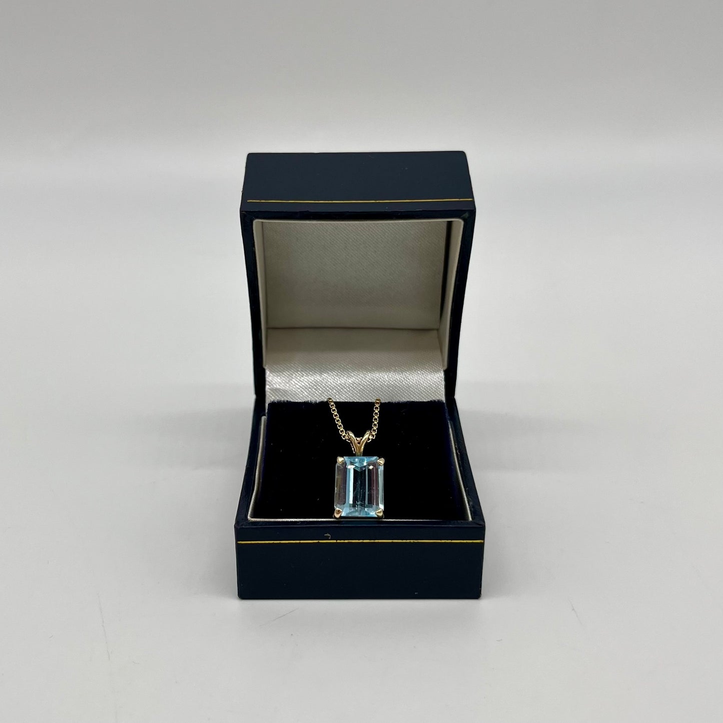 Emerald Cut Blue Topaz Necklace, 4 CTW 14K Gold