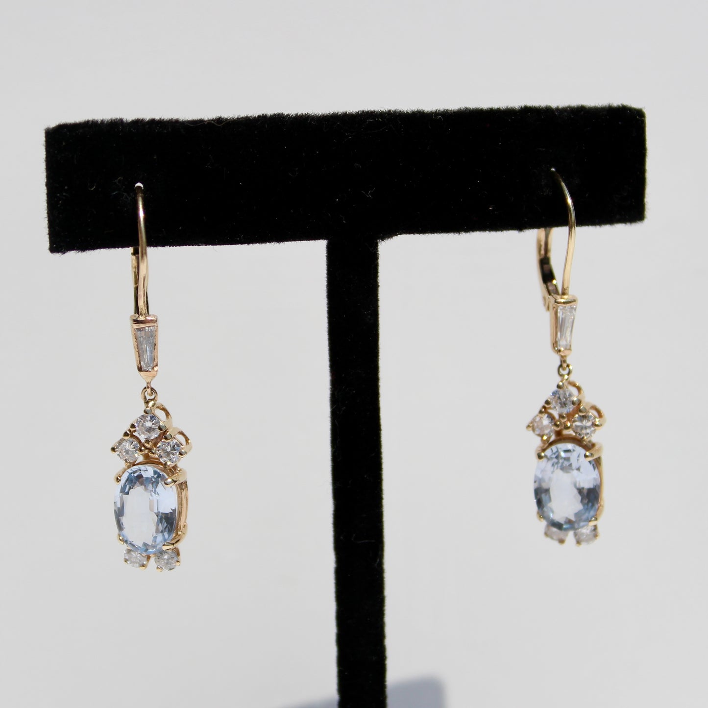 Antique Aquamarine & Diamond Drop Earrings, 3.78 Carats 14K Gold