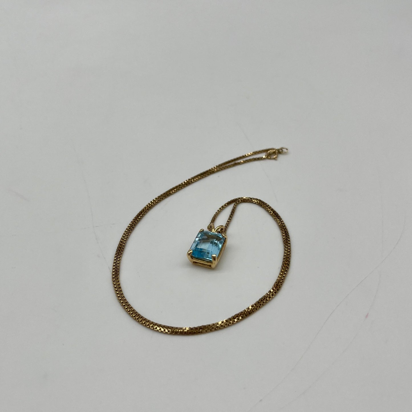 Emerald Cut Blue Topaz Necklace, 4 CTW 14K Gold