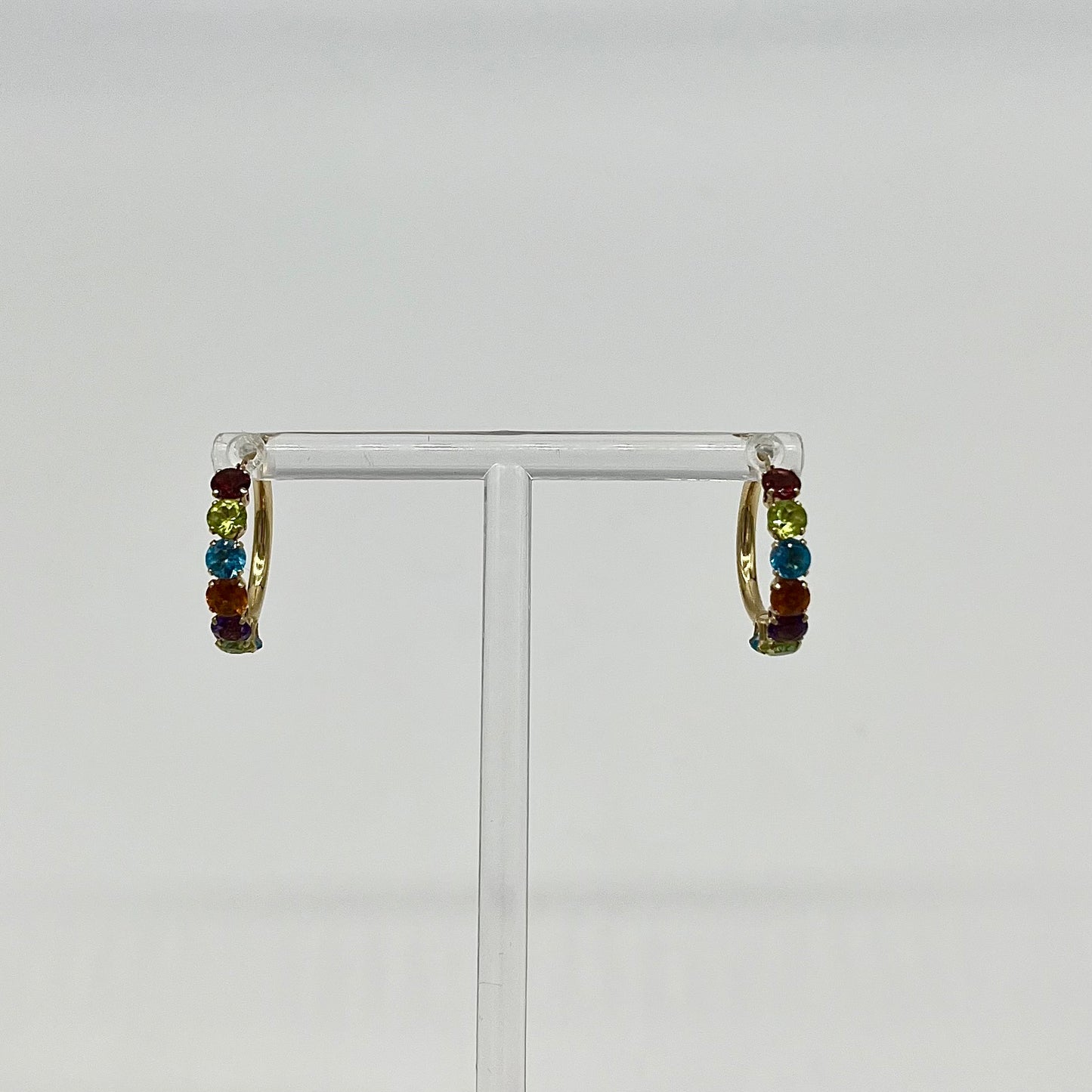 Precious Gemstone Multicolor Hoop Earrings, 3.3 CTW 14K Gold