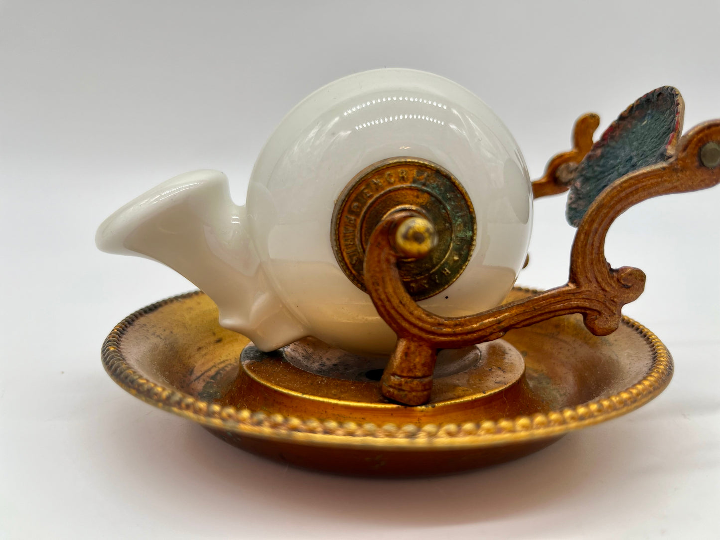 Bronze & Porcelain Revolving 'Nautilus' Inkwell by JL Encrier Bascule Paris